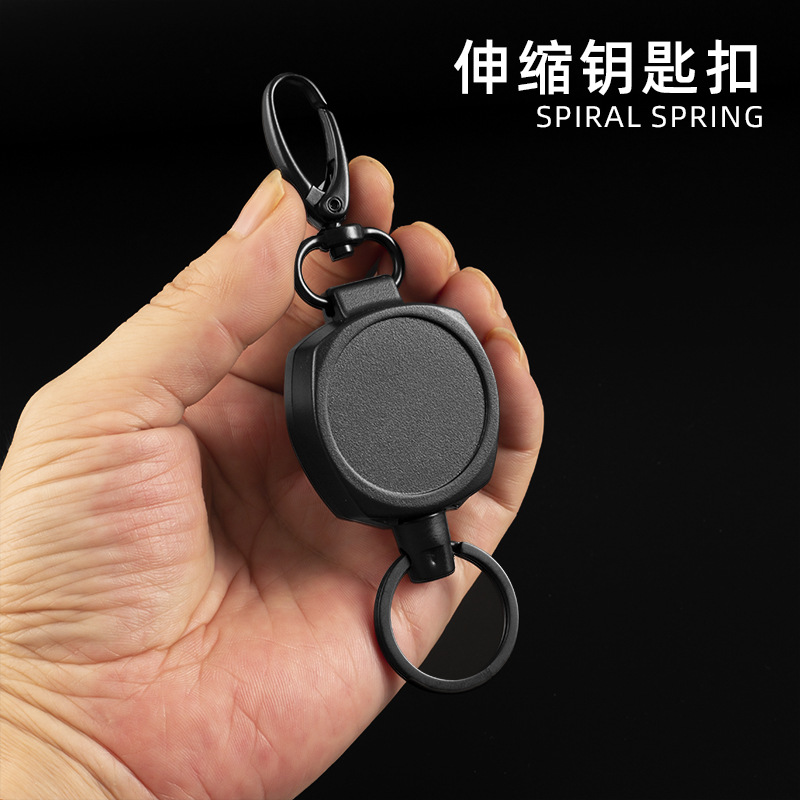 Picture of Easy Pull Buckle Round Metal Outdoor Anti-lost Anti-theft Key Chain Olive Buckle Hanging Buckle Retractable Easy Pull Cable