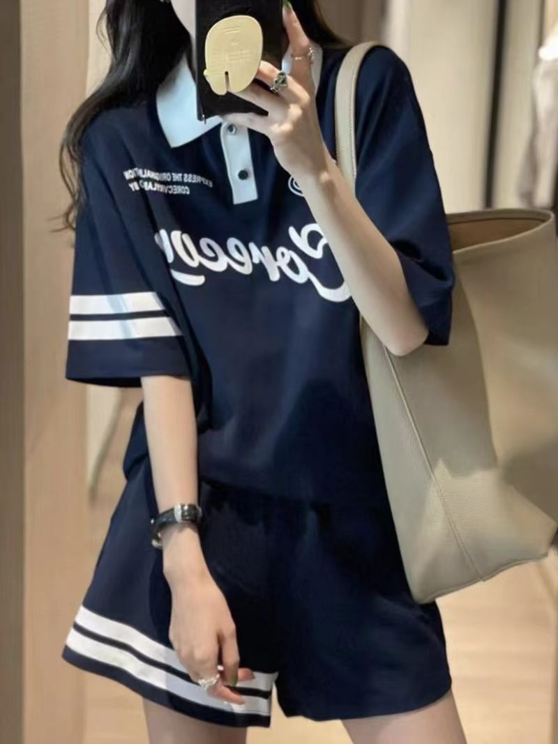 Sports Suit for Female Summer Students Korean Style Loose Slimming Fashion Short-Sleeved Shorts Casual Two-Piece Running Suit Trendy
