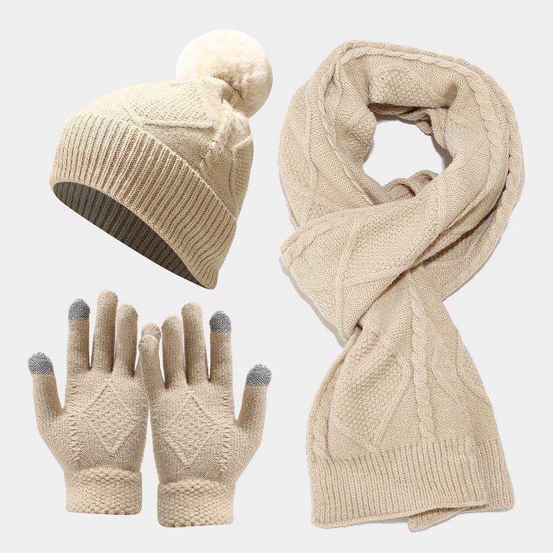 Picture of European and American New Adult Hat Scarf Gloves Three-piece Set Autumn and Winter Outdoor Cold-proof Warm Thickened Knitted Hat Set