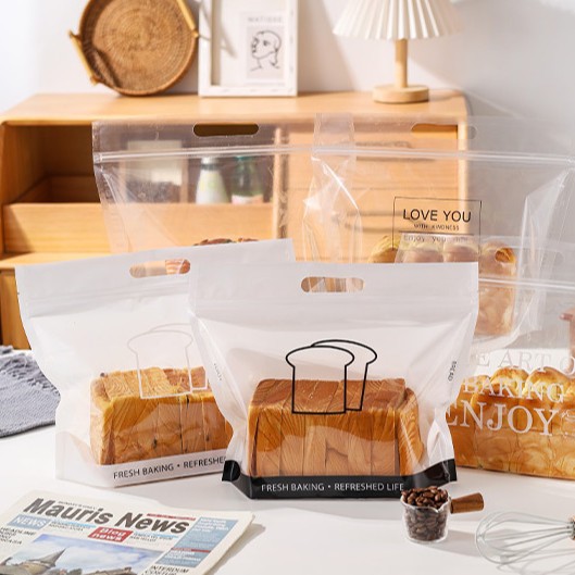 Portable Toast Packaging Bag 450g Zipper Self-Sealing Sealed Baking Pastry Sliced Whole Wheat Bread Bag for Baking Use