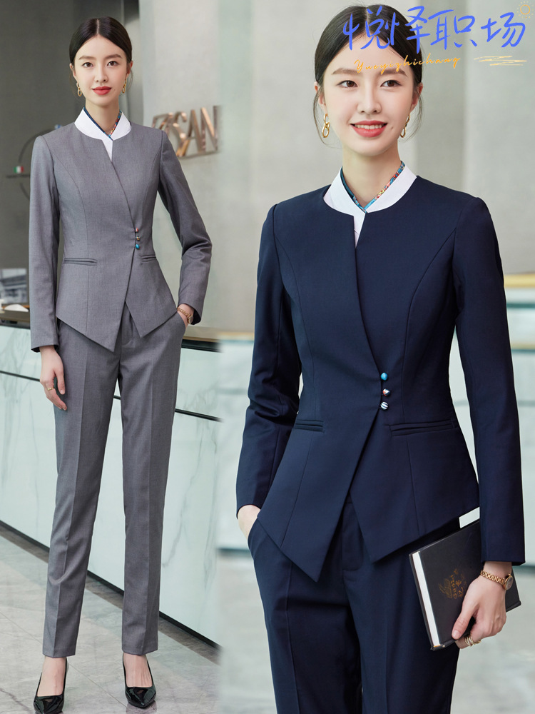 New Chinese temperament hotel reception work clothes autumn and winter long sleeve catering waiter work uniform suit