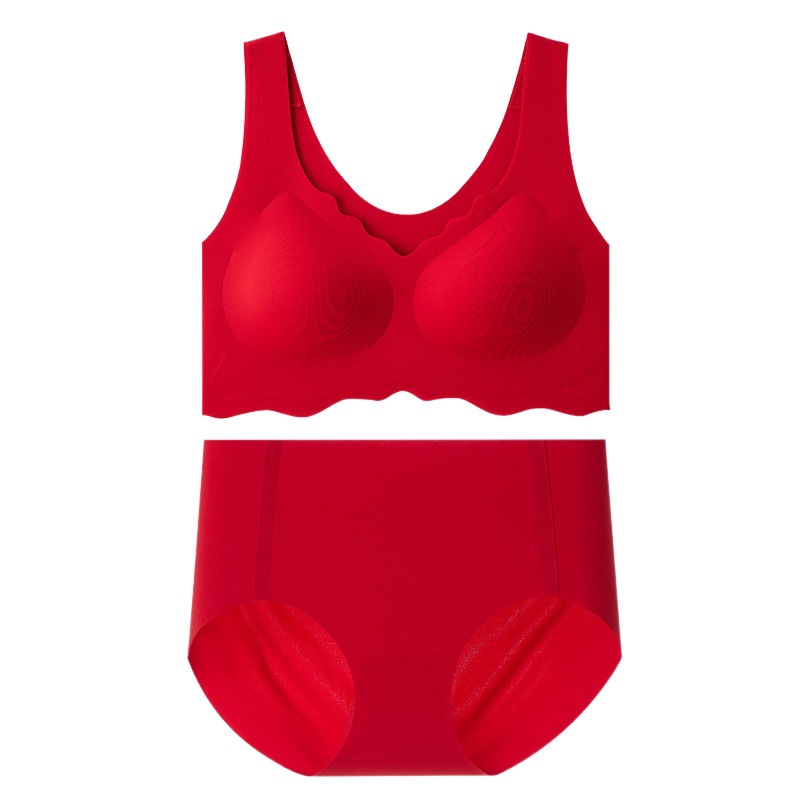 Seamless birth year festive wedding bright red no size underwear suit women's vest push up sports bra