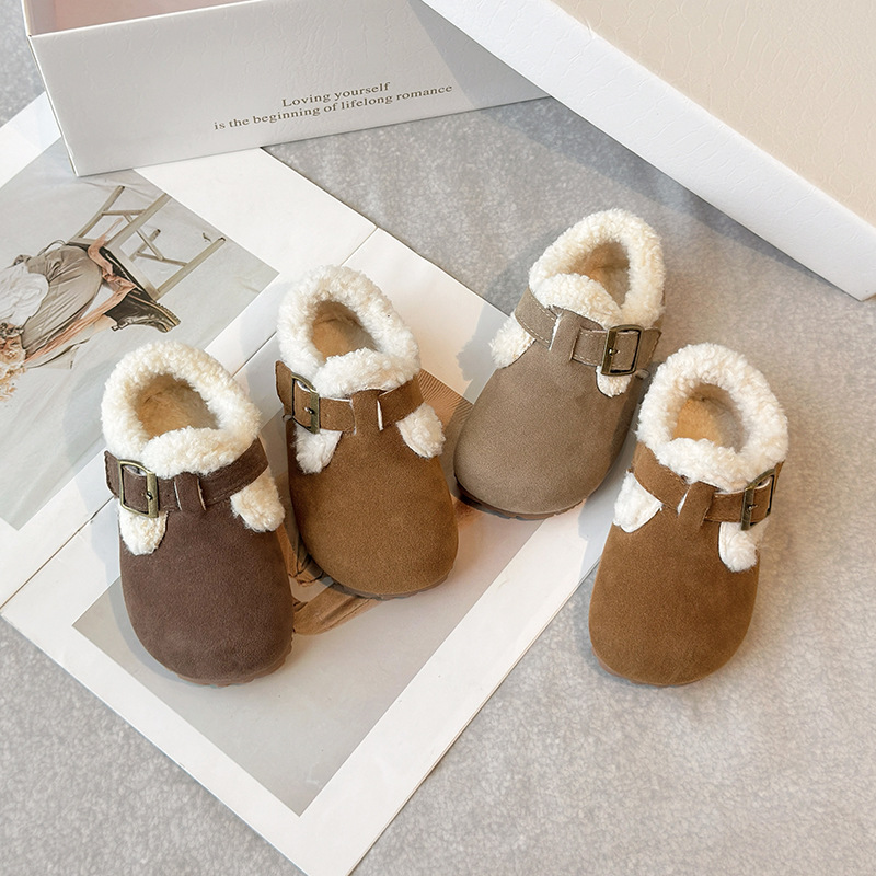 Children's Cotton Shoes 2024 Winter New Girls' Cotton Shoes fleece-lined Warm Mao Mao Shoes Boys Bean Shoes Outer Wear Shoes
