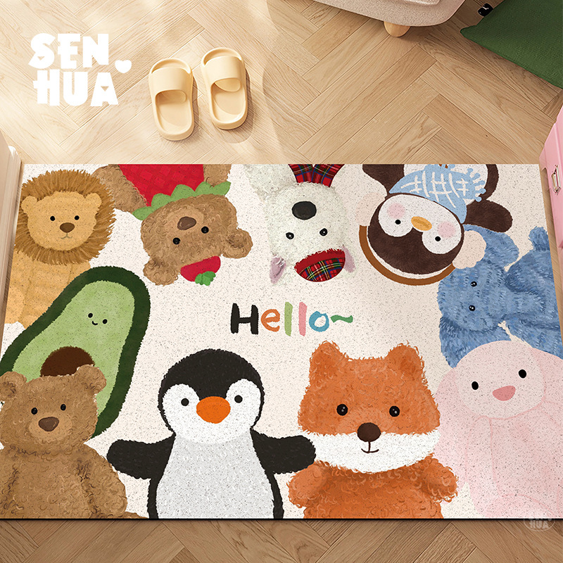 Picture of Entrance Floor Mat Healing Doll Silk Ring Entry Door Mat Cuttable Dust Removal Dirt Resistant Entrance Carpet Non-Slip Foot Mat
