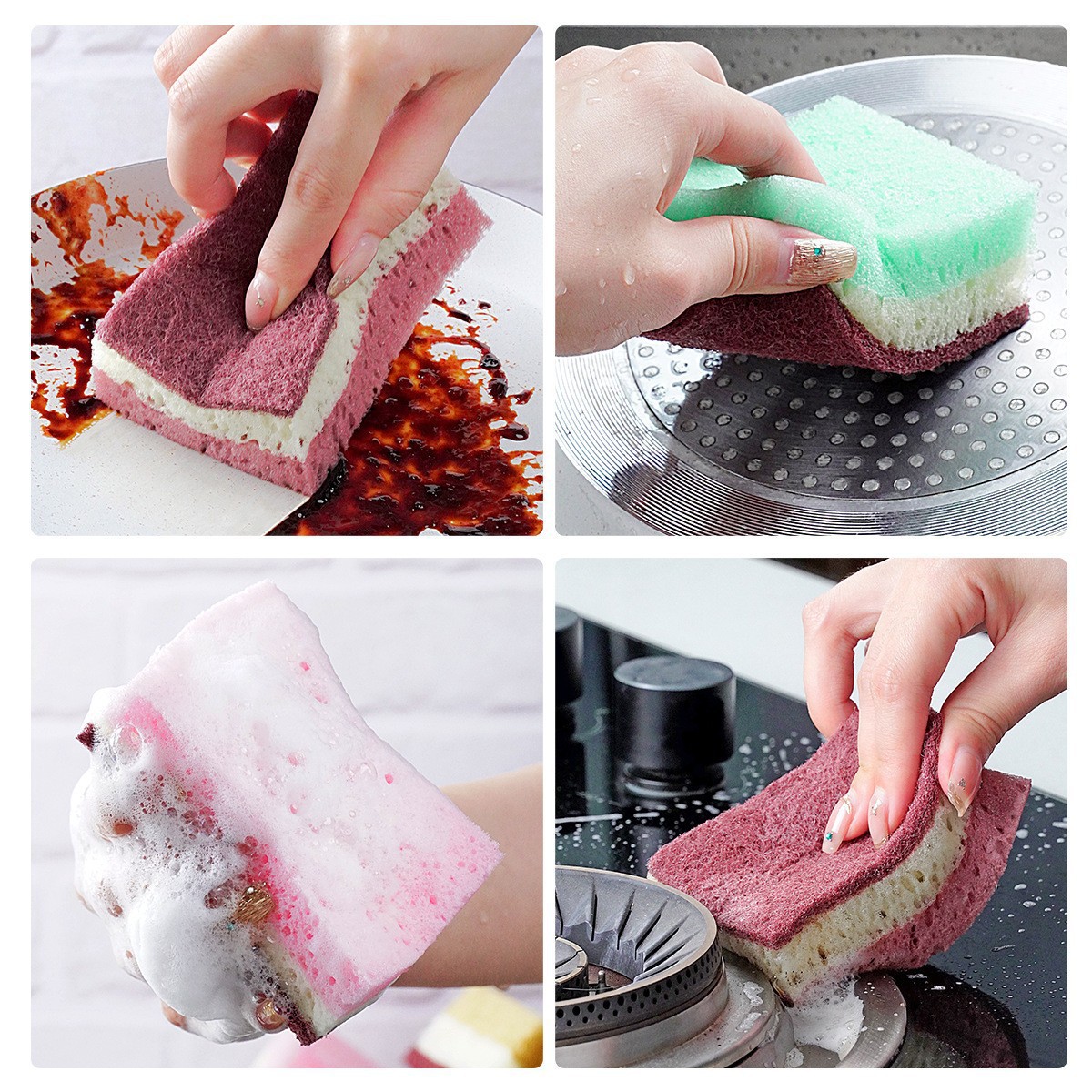 Picture of Kitchen High-bubble Seaweed Sponge Wipe High-density Thickened Porous Sponge Block Brush Bowl Brush Pot Kitchen Dishwashing Scrubbing Cloth