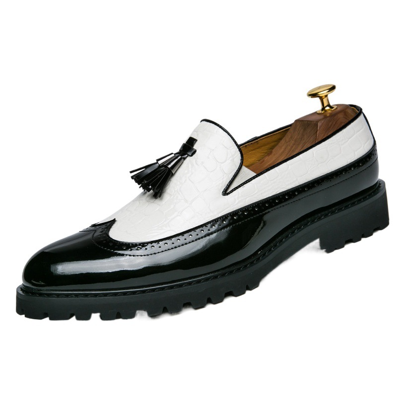 Autumn brogue British tassel leather shoes bright leather fashionable slip-on loafers hair stylist height increasing men's shoes 6935