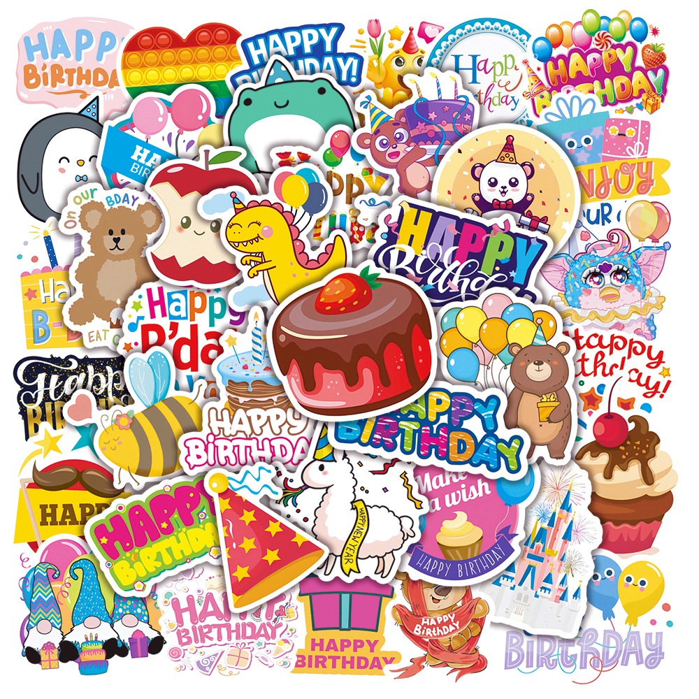 Picture of 50 birthday wishes graffiti stickers helmet DIY waterproof stickers Amazon water cup waterproof stickers