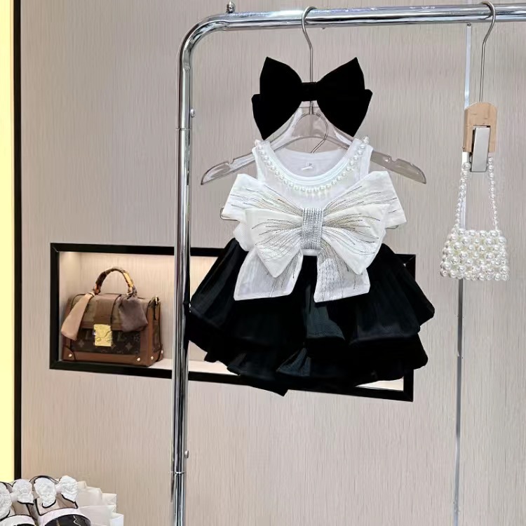 Girls Summer Suit 2025 New Fashionable Vest for Children and Middle-Aged Children Western Style Pleated Skirt Cake Skirt Summer Two-Piece Set
