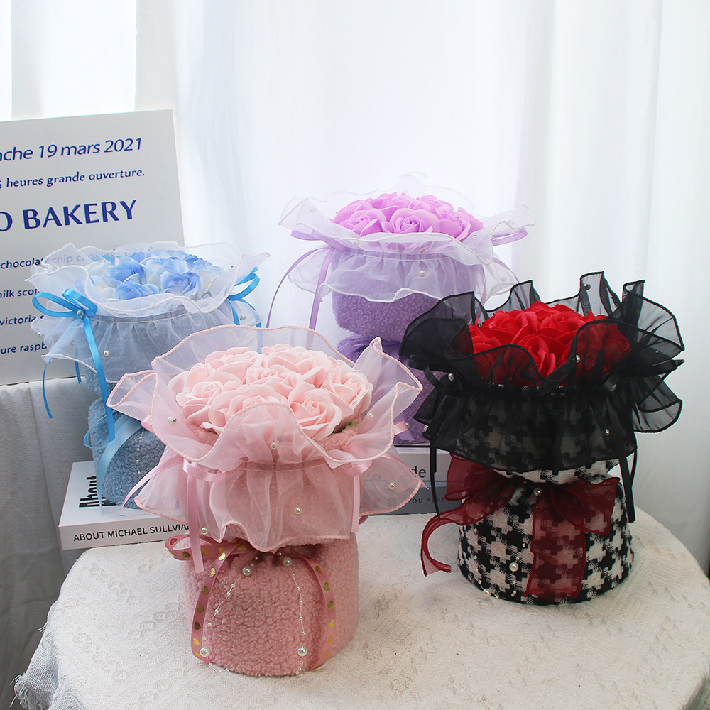 Cross-border Chanel Hugging Barrel Flower Lolita Organza Wedge Eternal Flower Romantic Valentine's Day Gift Soap Flower