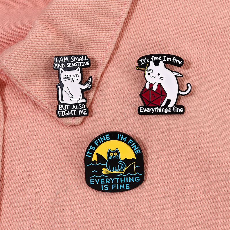 Amazon new high-end animal alloy brooch cartoon cute white letter cat paint badge wholesale
