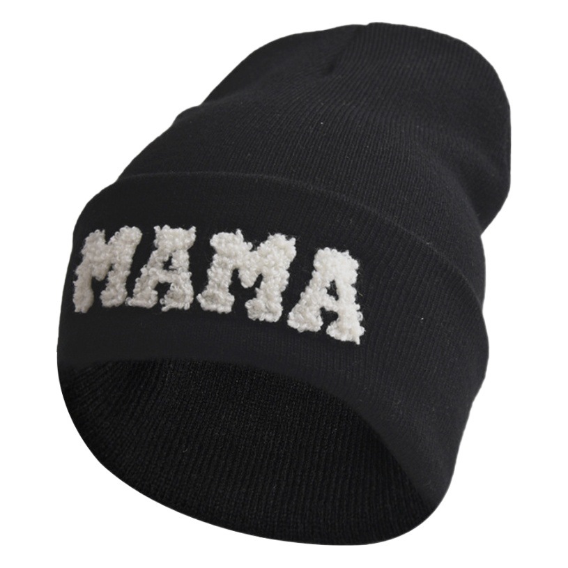 Cross-border foreign trade new towel embroidered letters MAMA wool hat autumn and winter Europe and the United States solid color warm knitted pullover hat