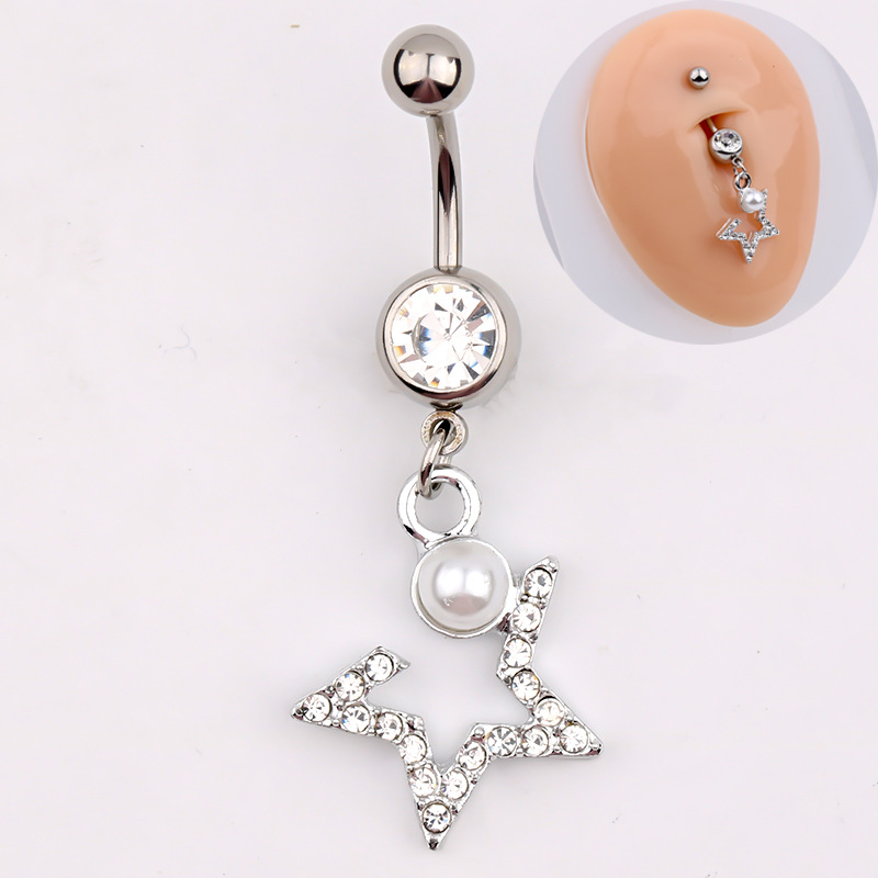 Rhinestone star navel nail European and American personality fashion navel ring foreign trade puncture jewelry creative navel nail