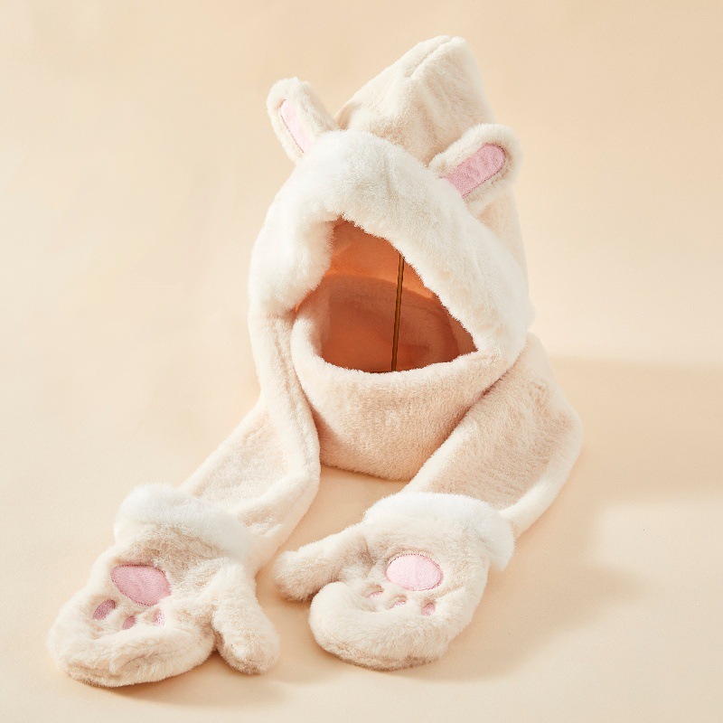 Picture of New Bear Hat Winter Hat Cute Warm Thickened Scarf Integrated Ear Protection Hat Three-Piece Set Cycling Cold Protection Hat