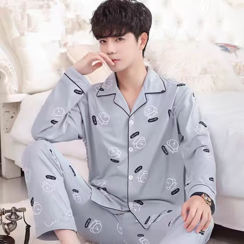 Picture of Pajamas Men's 2024 Spring and Autumn Cotton Long Sleeve Home Clothes Men's Boys Teenagers Thin plus size suit