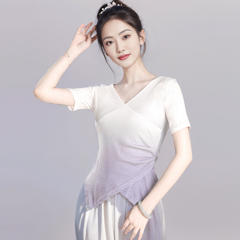2025 Modern Dance Practice Clothes, Modern Dance Chinese Dance Performance Clothes, Summer Short-Sleeved Body Clothes, Art Test Tops for Women