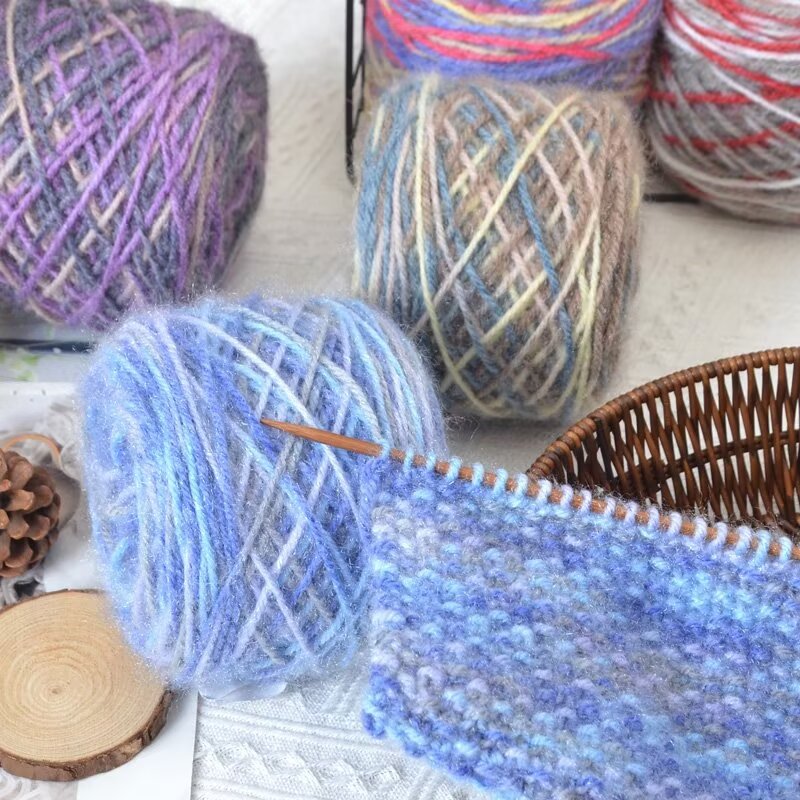 3 two colorful squirrel velvet line mohair bright silk color segment dyeing hand-woven hook hat scarf shawl coarse wool