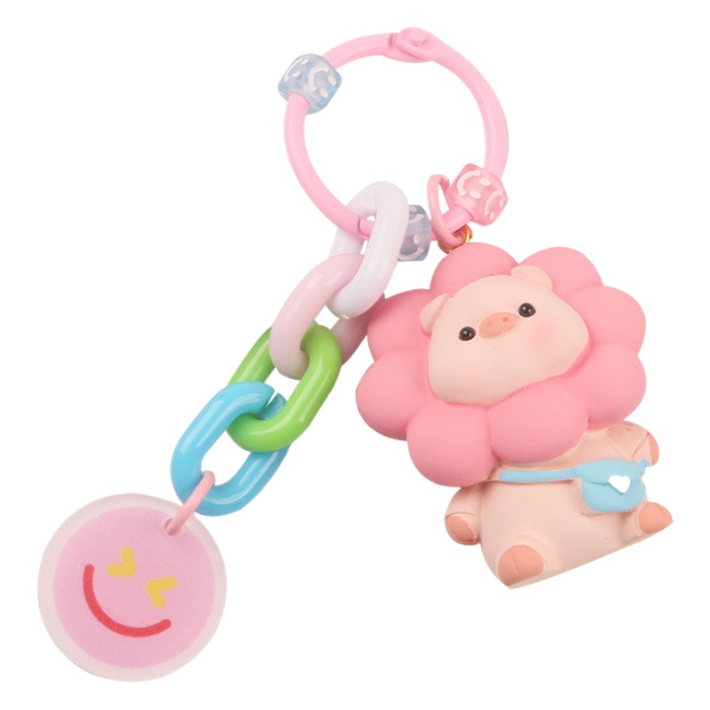 New Cute Cartoon Pig Doll Car Keychain Pendant Creative Colorful Smiley Accessories Headphone Set Decoration