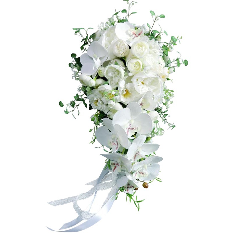 Cross-Border Wedding Wedding Bride Holding Flower Bouquet Simulated Butterfly Orchid Water Drop Waterfall Photo Hand Flower Wedding Floral Art
