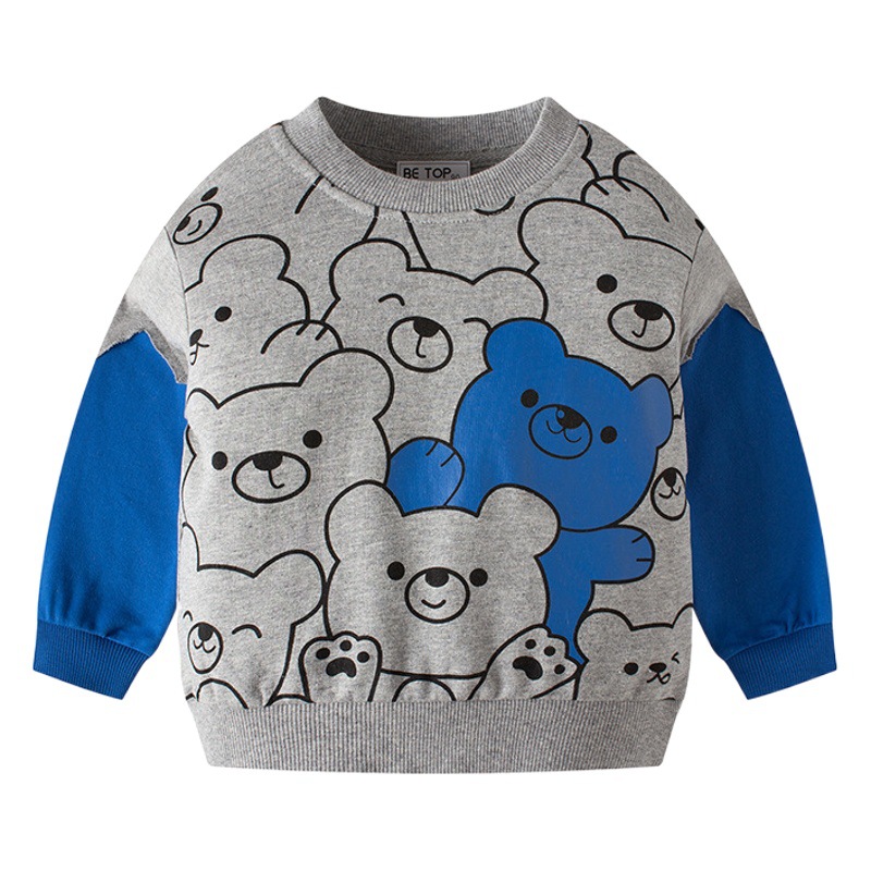 2025 Children's Autumn and Winter Cartoon Bear Boys' Round Neck Sweatshirt Baby Casual Pullover Children's Cotton Clothes