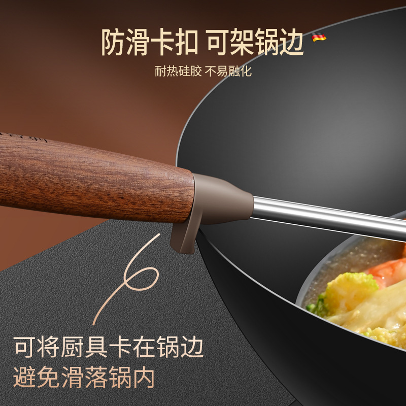 Picture of Ebony 304 stainless steel spatula food grade household stir-fry spatula spatula wooden handle kitchenware spatula spoon suit