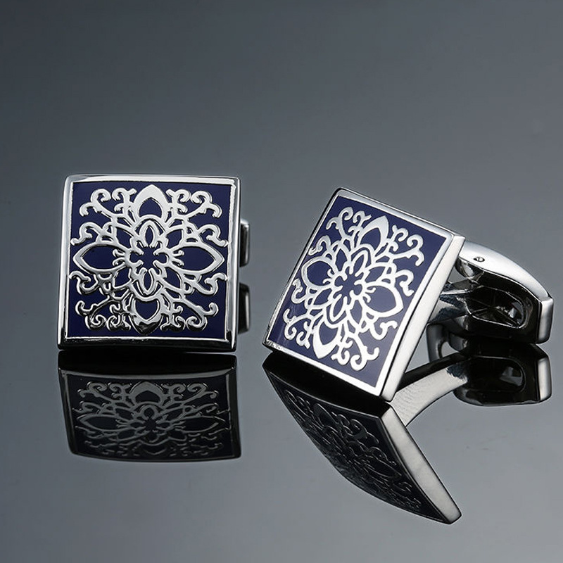 Picture of Glamour Jewelry Men's French Shirt Cufflinks Wholesale Blue Series Enamel Crystal Vintage Pattern Cufflinks
