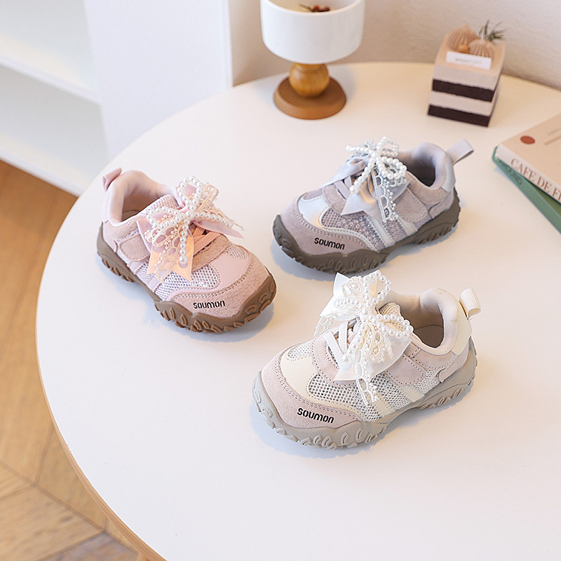 Girls Baby Sports Shoes Shoes Pearl 2025 New Autumn Bow Children Princess Breathable Girls