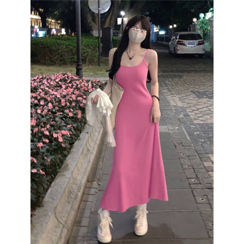 Picture of 2025 New Rose Red Suspender Dress Women's Summer Slim Hot Girl Outerwear Waist Slimming Long Skirt