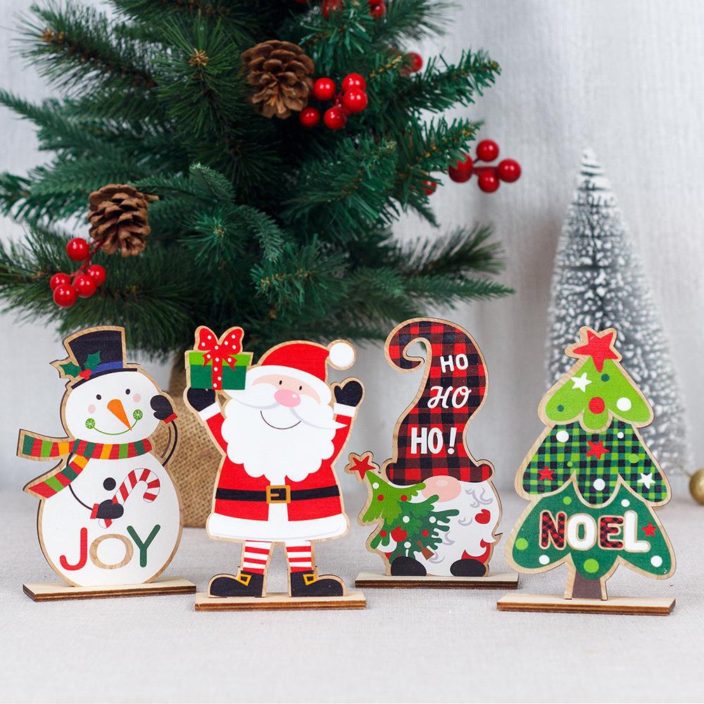 Cross-Border New Christmas Decorations Cartoon Wooden Gifts Santa Claus Decorations Table Snowman Christmas Decorations