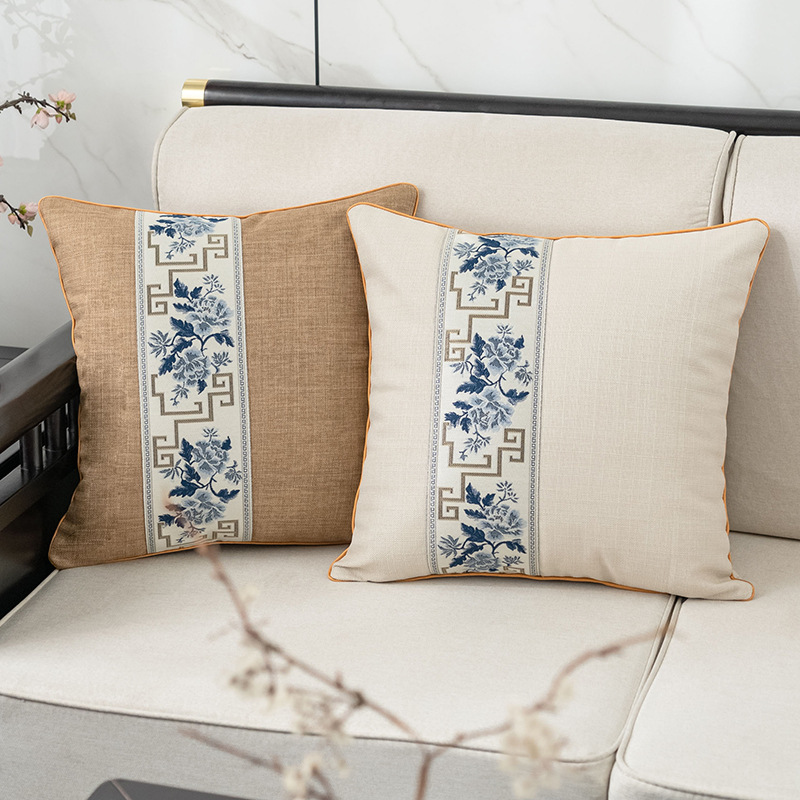 New Chinese style pillowcase cotton linen light luxury jacquard ribbon bedside pillow living room Rosewood cushion backrest sofa pillow