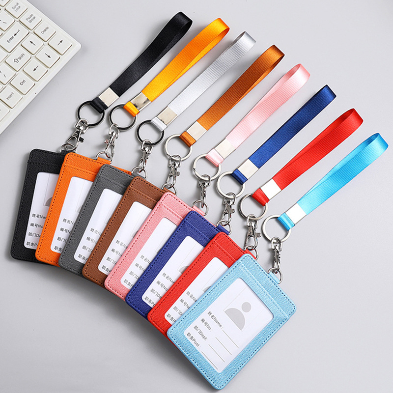 Manufacturer Wholesale Work Id Card Holder Pu Card Holder Employee Badge Student School Card Holder Bus Card Holder with Lanyard
