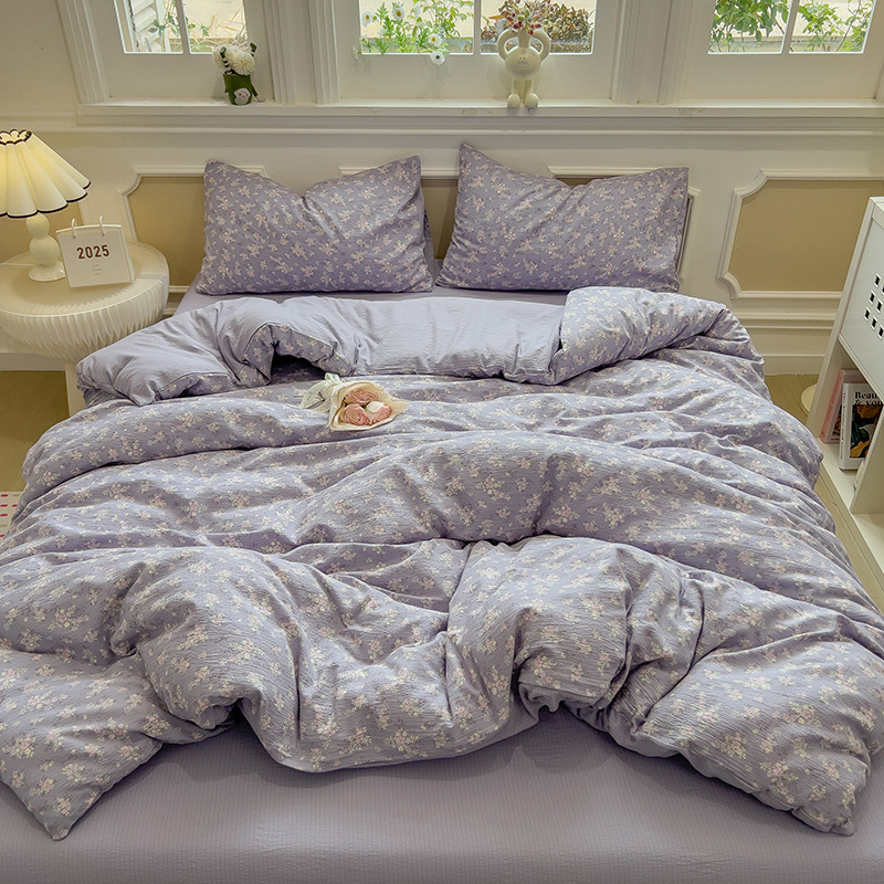 Picture of Double-Layer Gauze Wrinkled Cotton Bed Four-Piece Set Small Fresh Quilt Cover Home Ins Style Floral Summer New Three-Piece Set