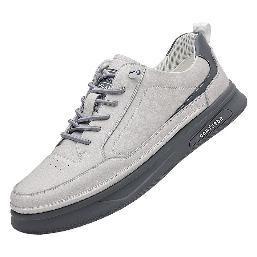 2025 New Men's Casual Leather Shoes, Versatile Sports Trbottomy Shoes, Men's Thick-Soled White Shoes, High-Bottom Genuine Leather Sneakers