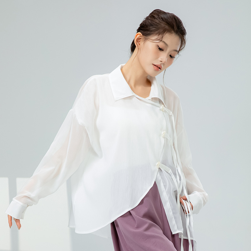 Picture of Modern Dance National Trendy Su Piao Rope Buttoned Shirt New Loose Asymmetrical Casual Top Chinese Classical Dance Clothing