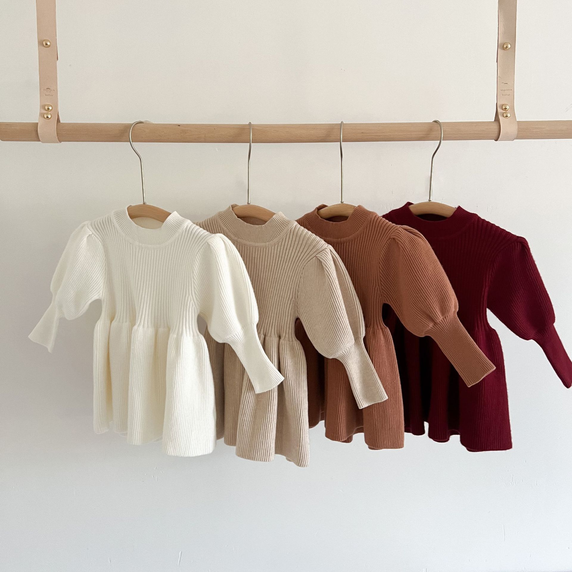 Ins Korean Style Baby Autumn and Winter dress Girls Casual Knitted Sweater Dress Spring and Autumn Baby Lantern Sleeve Princess Dress