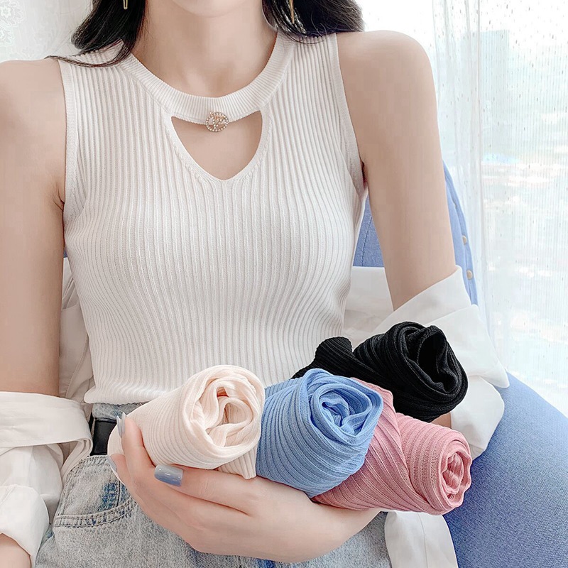 Vest Women's summer new sleeveless shirt bottoming inner wear small sling hollow slim thin sweater top fashion