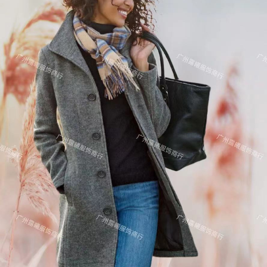 Picture of 2024 Amazon Hot Style European and American Fashion Thickeneded Woolen Outwear Autumn and Winter Women's Pure Color Long Outwear Women's Fashionable