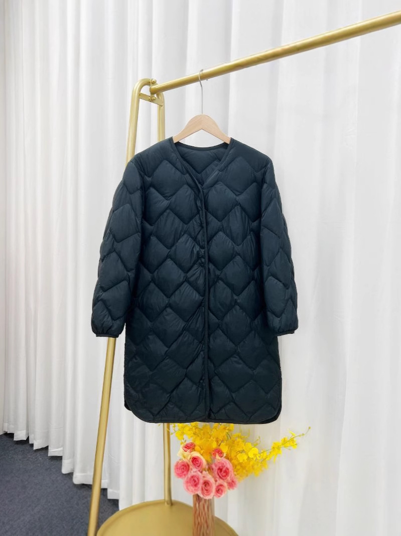 Picture of Cross-border TikTok autumn and winter new lightweight down jacket women's long V-neck long Korean collarless liner coat