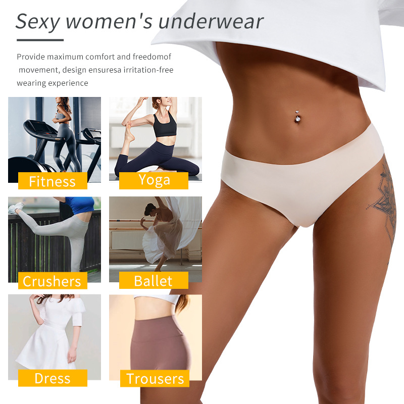 2024 cross-border new sexy T pants wave edge Seamless Ice Silk yoga plus size high elastic women's briefs