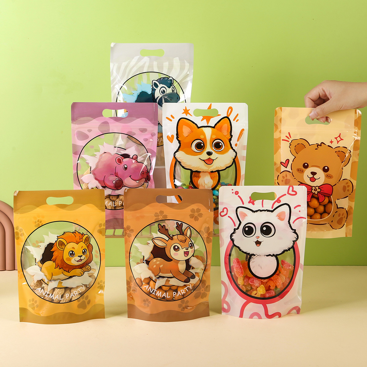 Biscuit Packaging Stand-Up Bag Snowflake Pastry Glutinous Rice Boat Melon Seed Cartoon Ziplock Bag Nougat Cookie Packaging Baking Bag