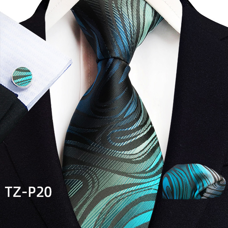 Picture of New tie men's business banquet formal dress wedding pattern green hand tie polyester jacquard fabric wholesale