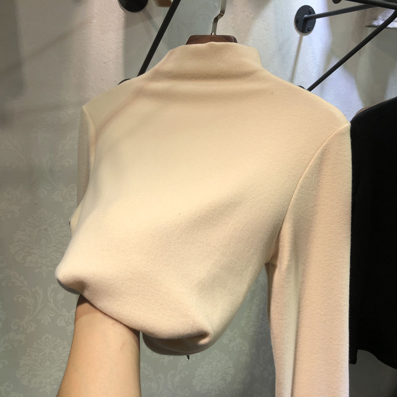 Picture of Derong Warm Bottoming Shirt Solid Color Women's Autumn and Winter Korean Style Plus Velvet Slim Long Sleeve T-Shirt Women's Tops Women's Wholesale