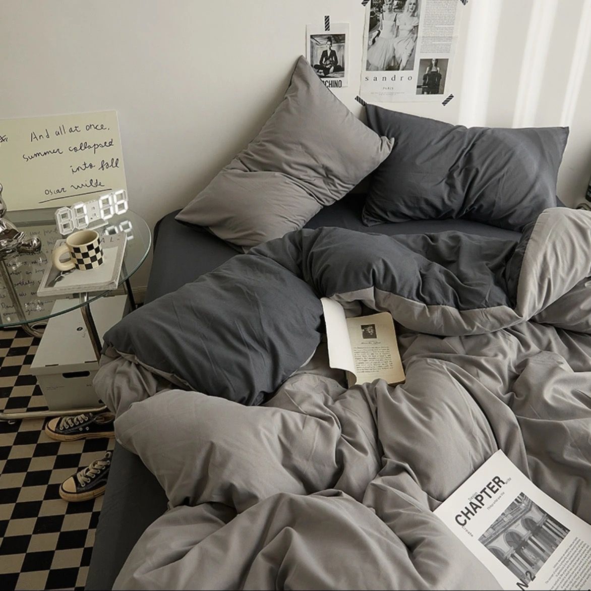 Picture of Washed Cotton Bed Sheet Four-Piece Set, Fresh Style Duvet Cover, Simple Ins Student Dormitory Three-Piece Duvet Cover Set
