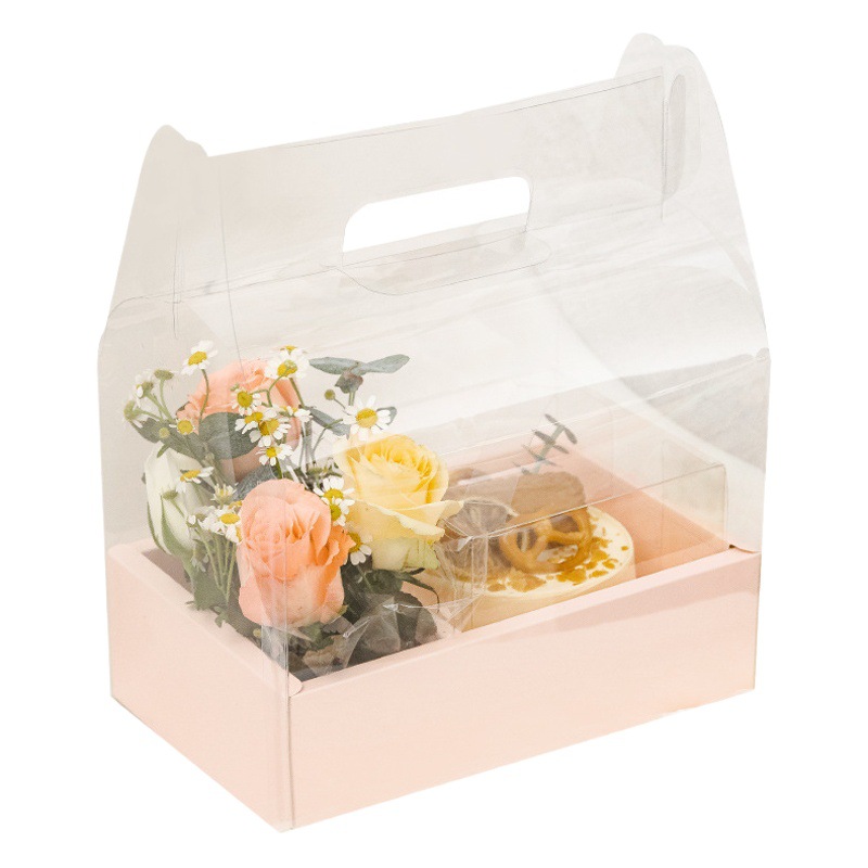 Lover Flower Cake All-In-One Box Portable Transparent 4inch Chinese Valentine's Day Mother's Day Baking Packaging Dessert Box Cake