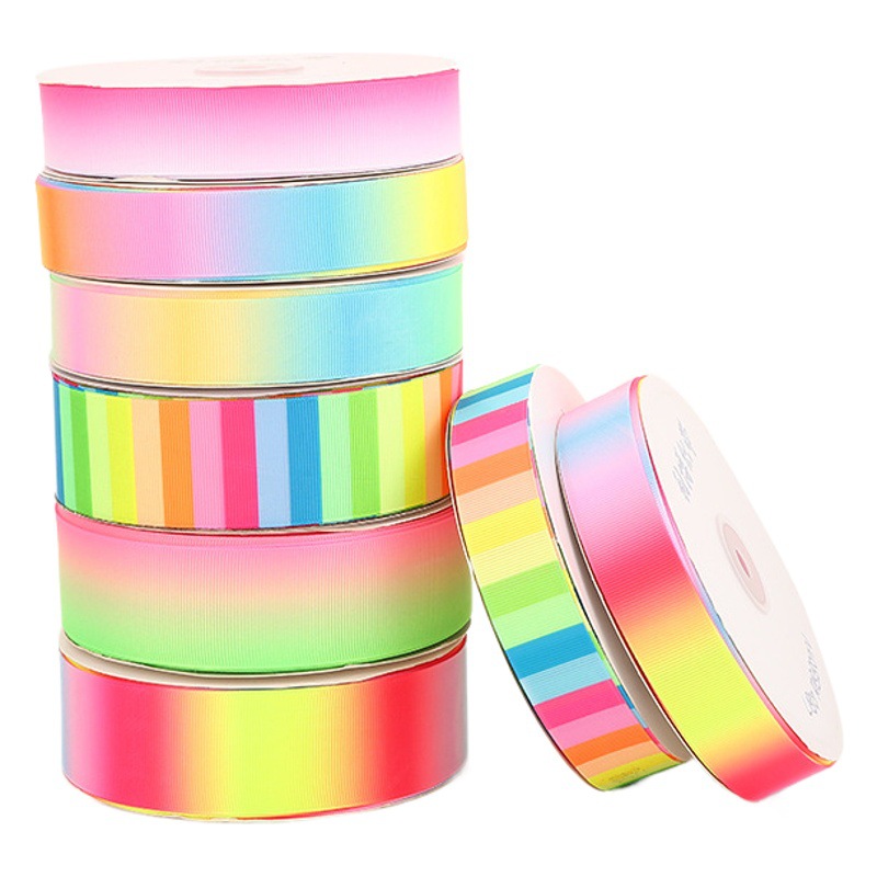Spot Rainbow Fluorescent Color Dance Ribbon L-01 Handmade DIY Bow Webbing Accessories Rainbow Ribbed Ribbon