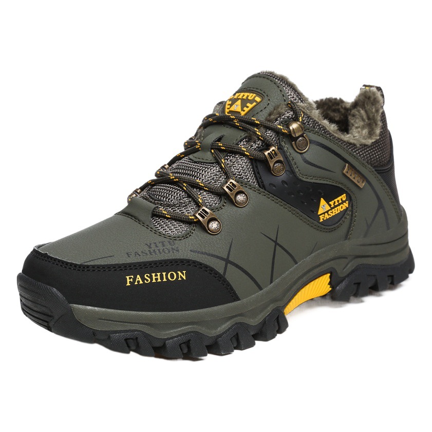 Autumn and winter men's shoes hiking shoes cotton-padded shoes low-top leather velvet padded warm large size cross-border outdoor hiking cross-country shoes