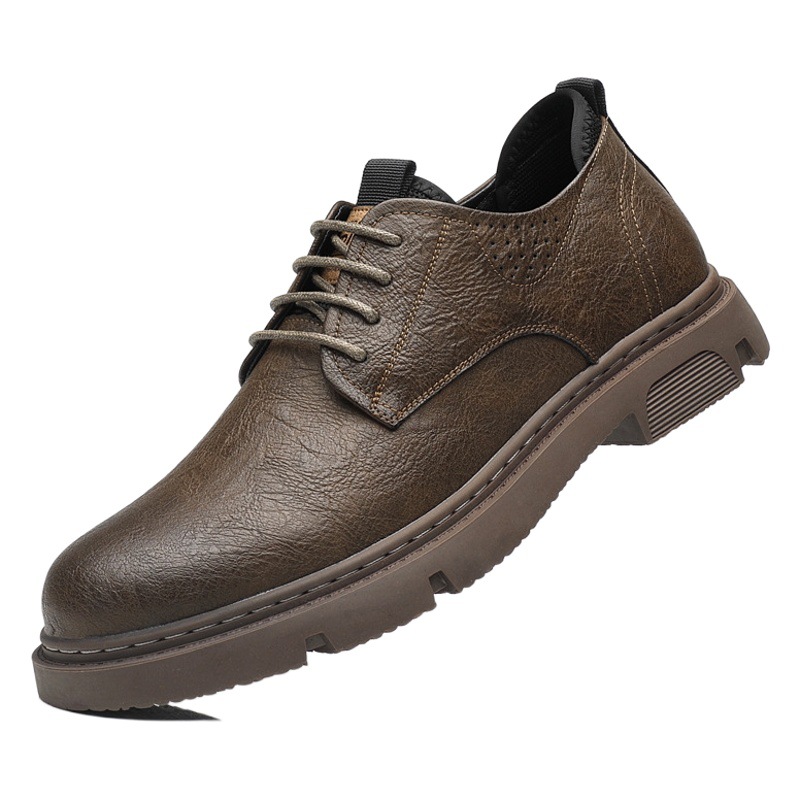 2023 Spring and Autumn New Men's Business Casual Leather Shoes Men's Genuine Leather Thick-Soled Round-Toe Work Shoes Youth Trendy Shoes 8323