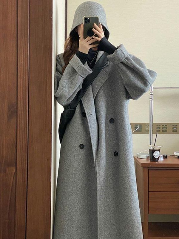 Korean Mid-Length Woolen Outwear for Women 2025 Autumn and Winter New Style Small Gray Double-Sided Cashmere Woolen Outwear
