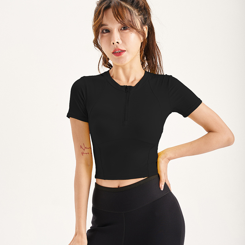 Picture of Splan Half-Zip Fitness Clothing for Women, Short-Sleeved Tight-Fitting Yoga Top, Fitness Shaping and Exercise Shaping