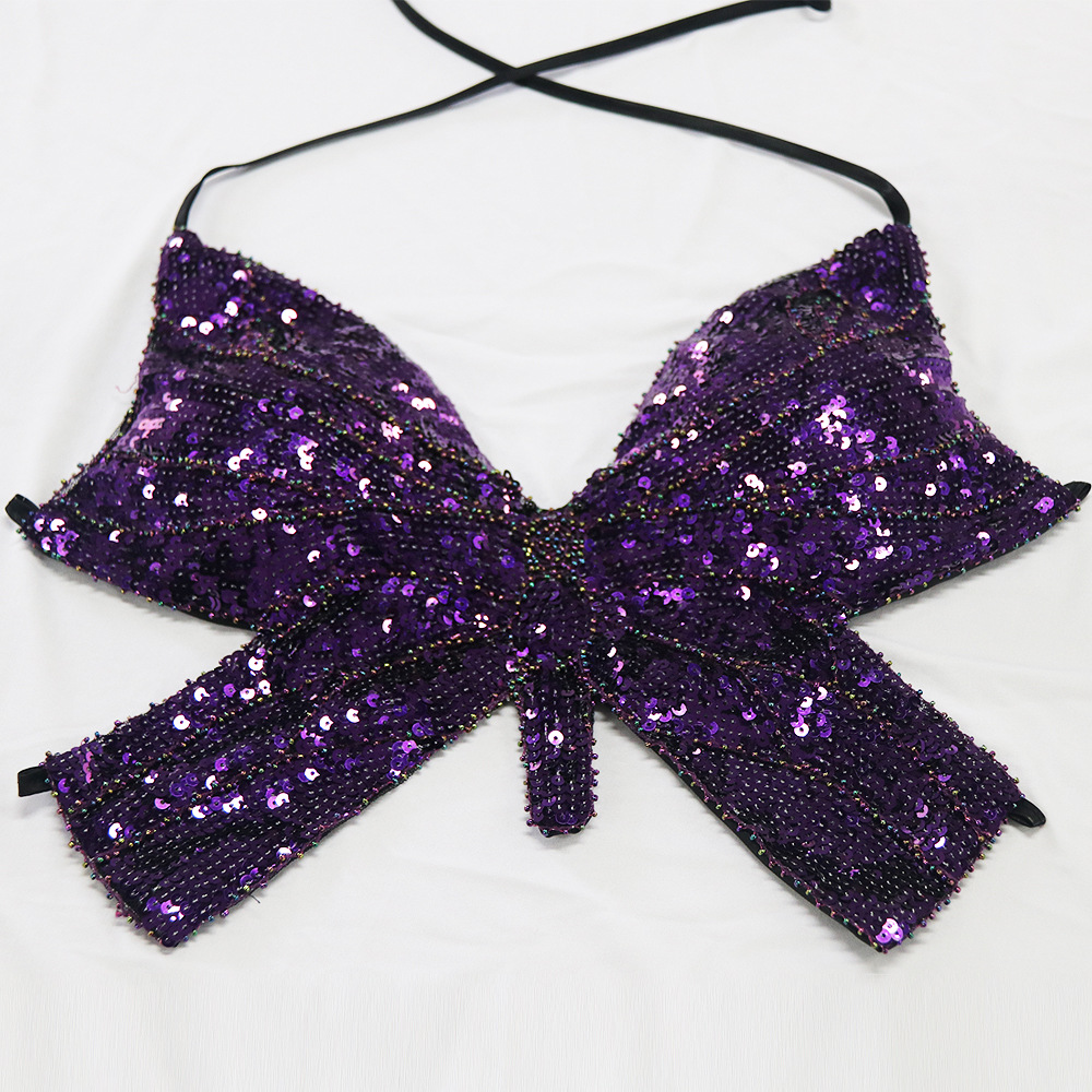 Picture of European and American Sling Sequins Dance Clothes Belly Dance Sequins Butterfly Bra Performance Clothes Festival Performance Clothes Strap Top