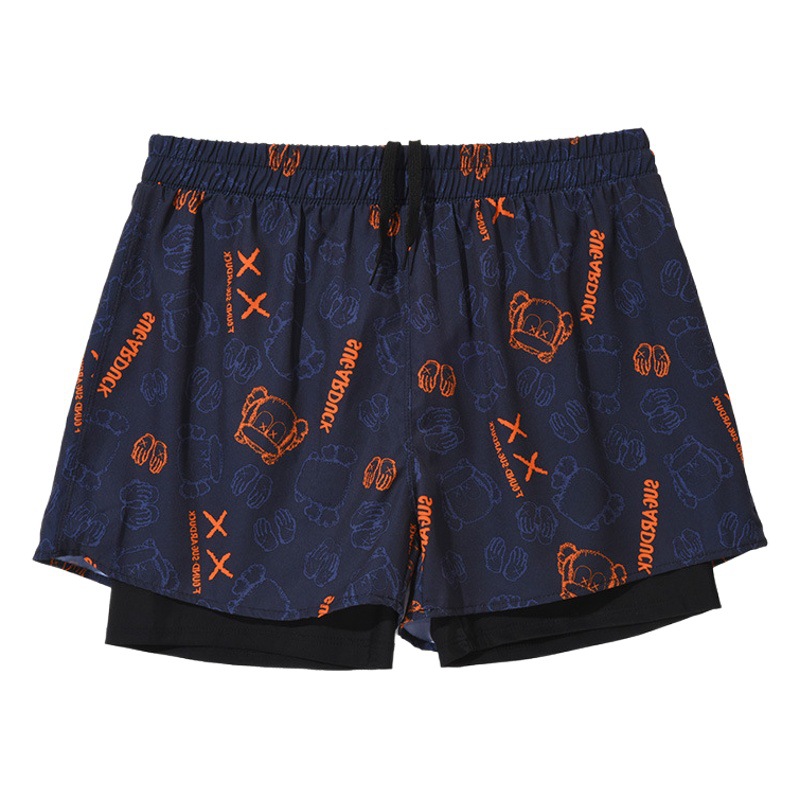 Men's Swimming Trunks Anti-embarrassment Double-layer Style Quick-drying Large Size Flat-angle Swimsuit Hot Spring Professional Swimming Full Set
